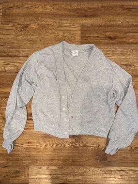 aerie Light Gray Cropped Button Cardigan Sweater